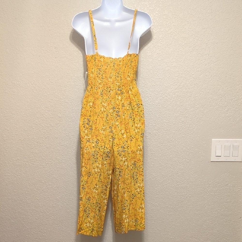 Old Navy yellow floral sleeveless square neck straight leg jumpsuit - Picture 5 of 13